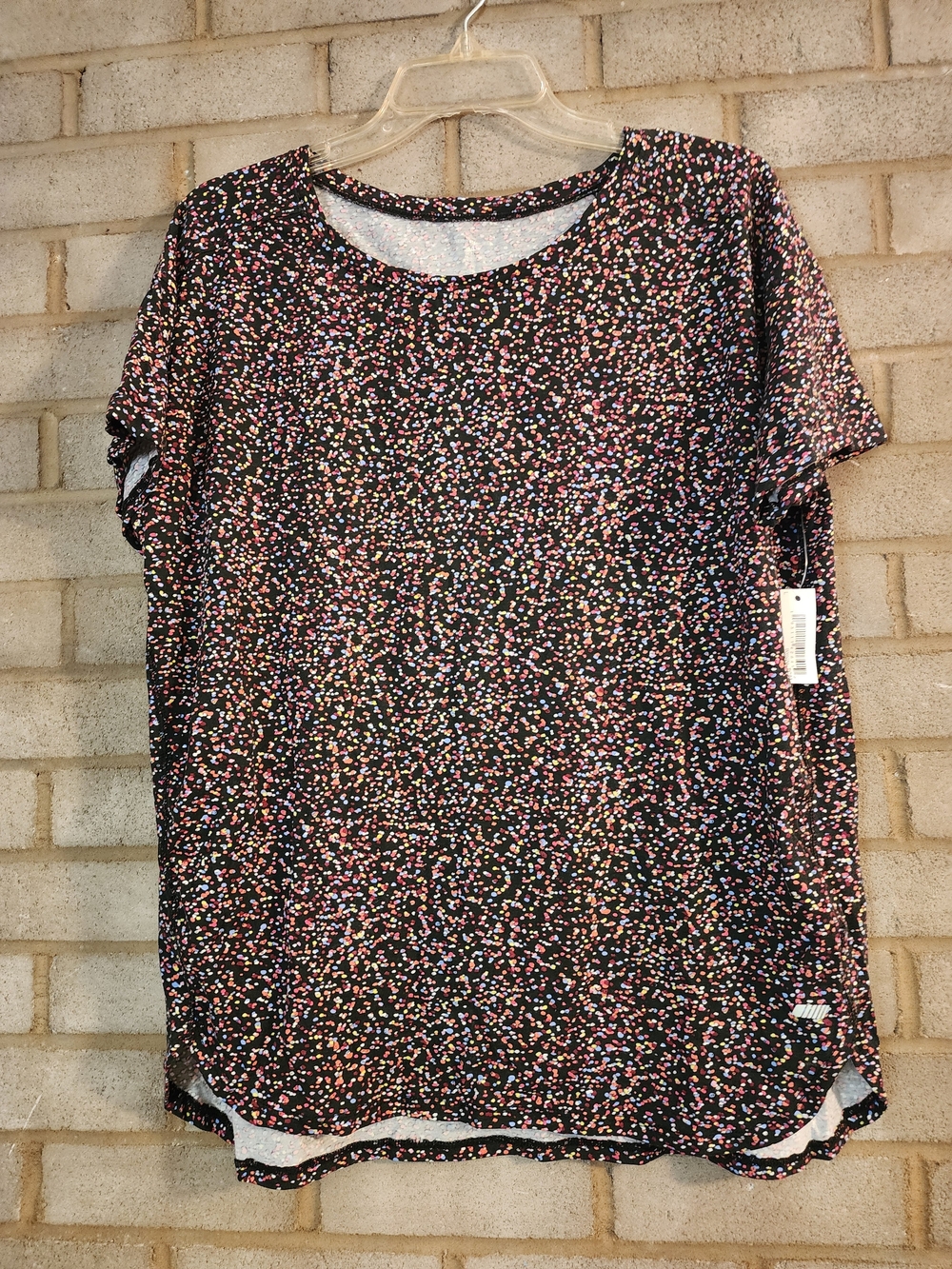 New Amazon Essentials Blue Multicolor Confetti Print Women's Tee